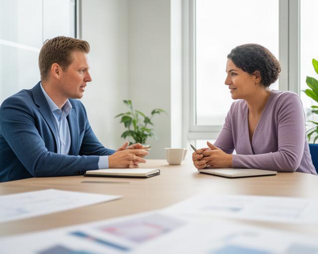 Strategisch adviseur aan tafel met een mkb-ondernemer in een lichte kantoorruimte in Lochem